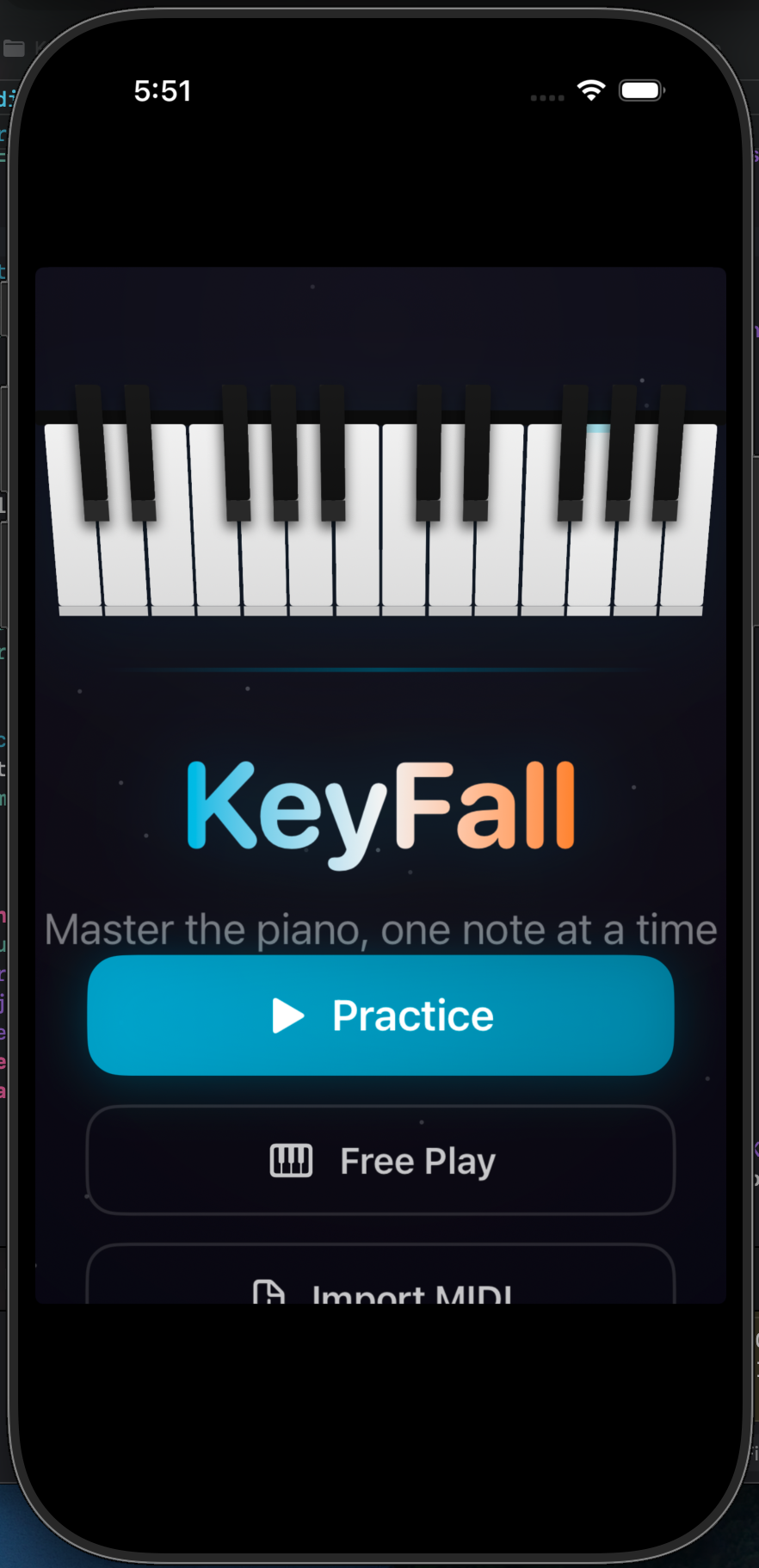 KeyFall piano practice tool screenshot