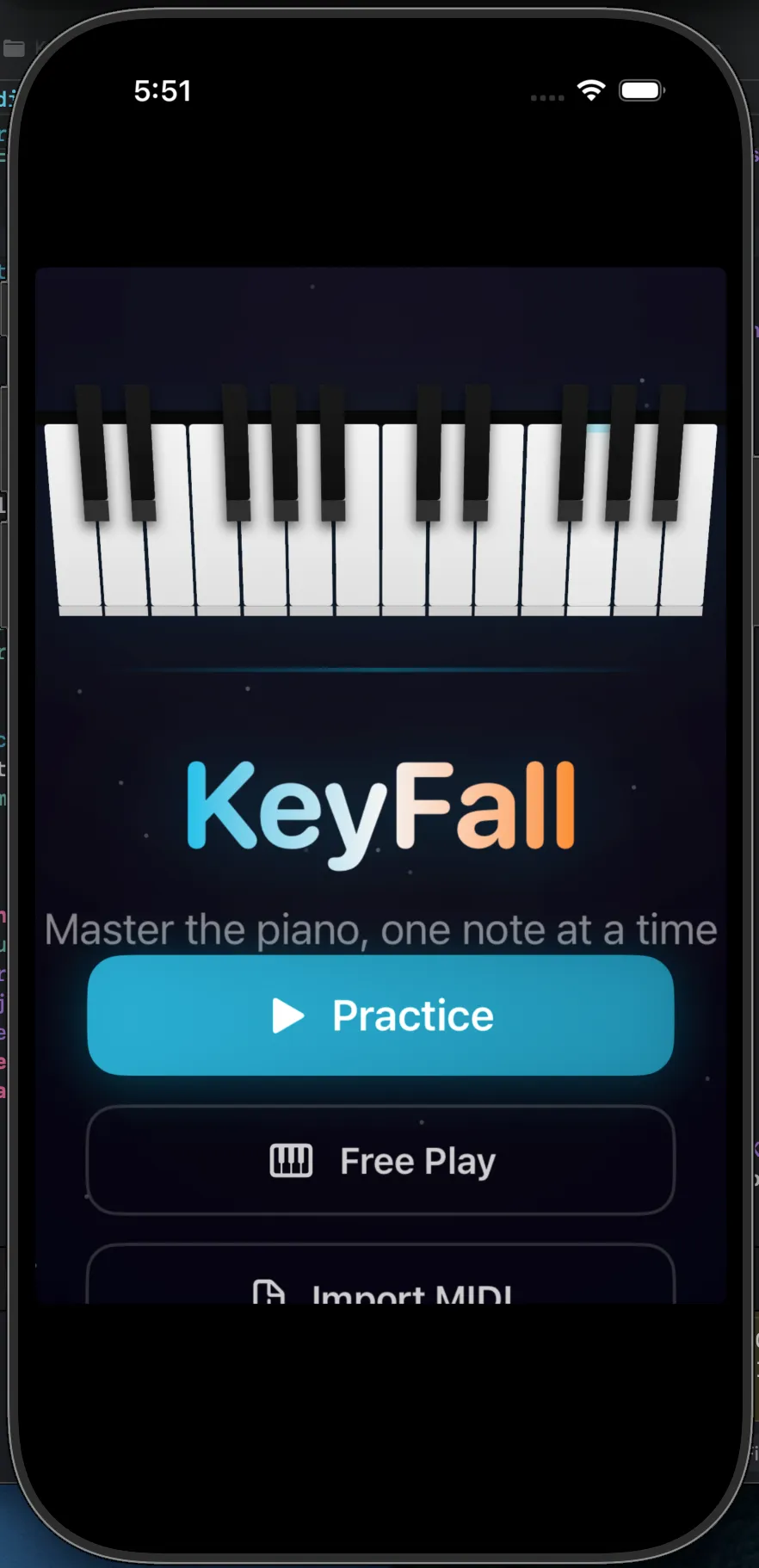 KeyFall piano practice tool screenshot